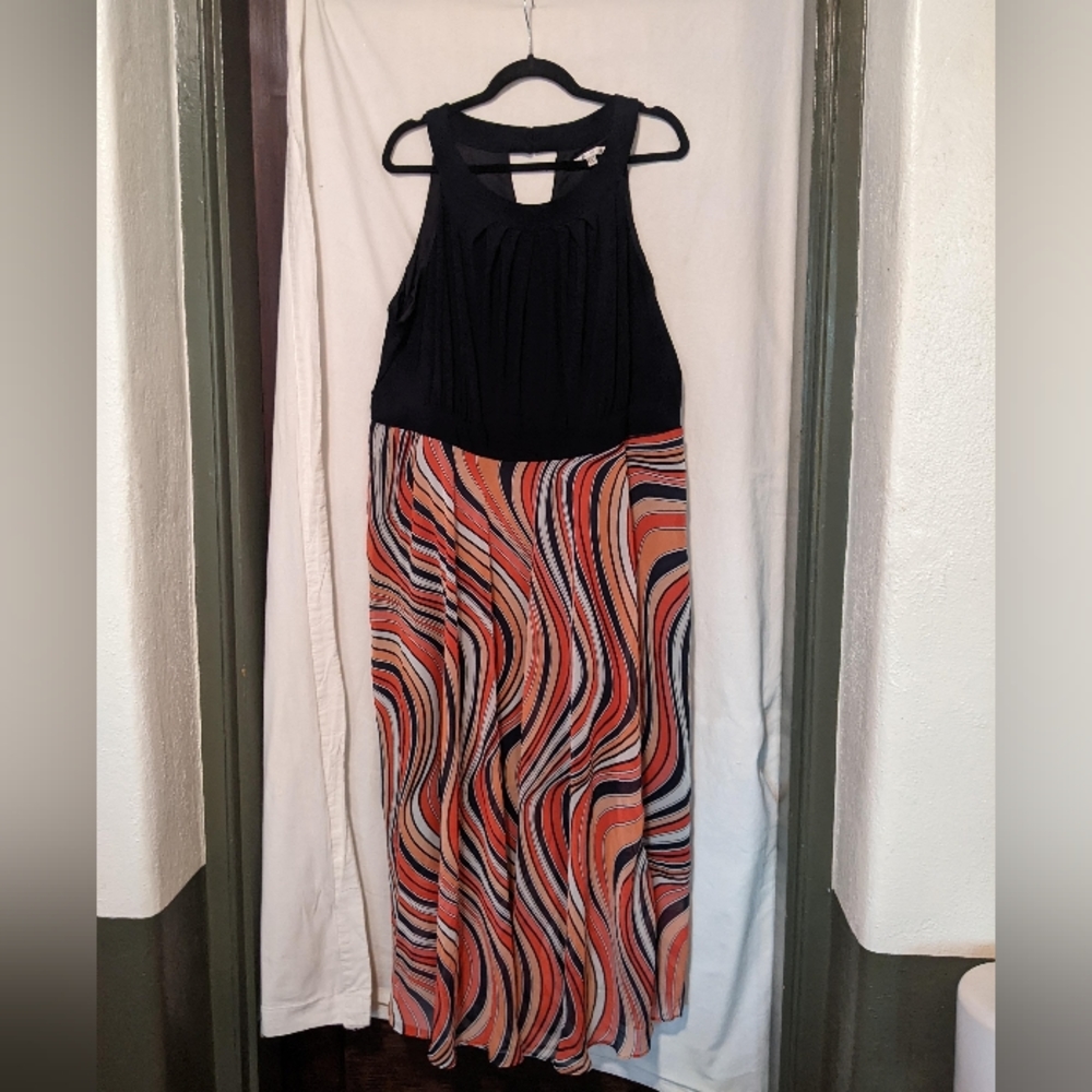Sandra Darren - Halter Block Pleat Maxi Dress - Black & Orange - 24W - N…